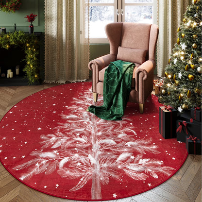 Lahome Christmas Round Rug Area Rug Red Christmas Tree Rug Washable Rug Indoor Carpet Decorative Circle Rug Round Non Slip Soft Rug Holiday Decor for Kitchen Bedroom Nursery