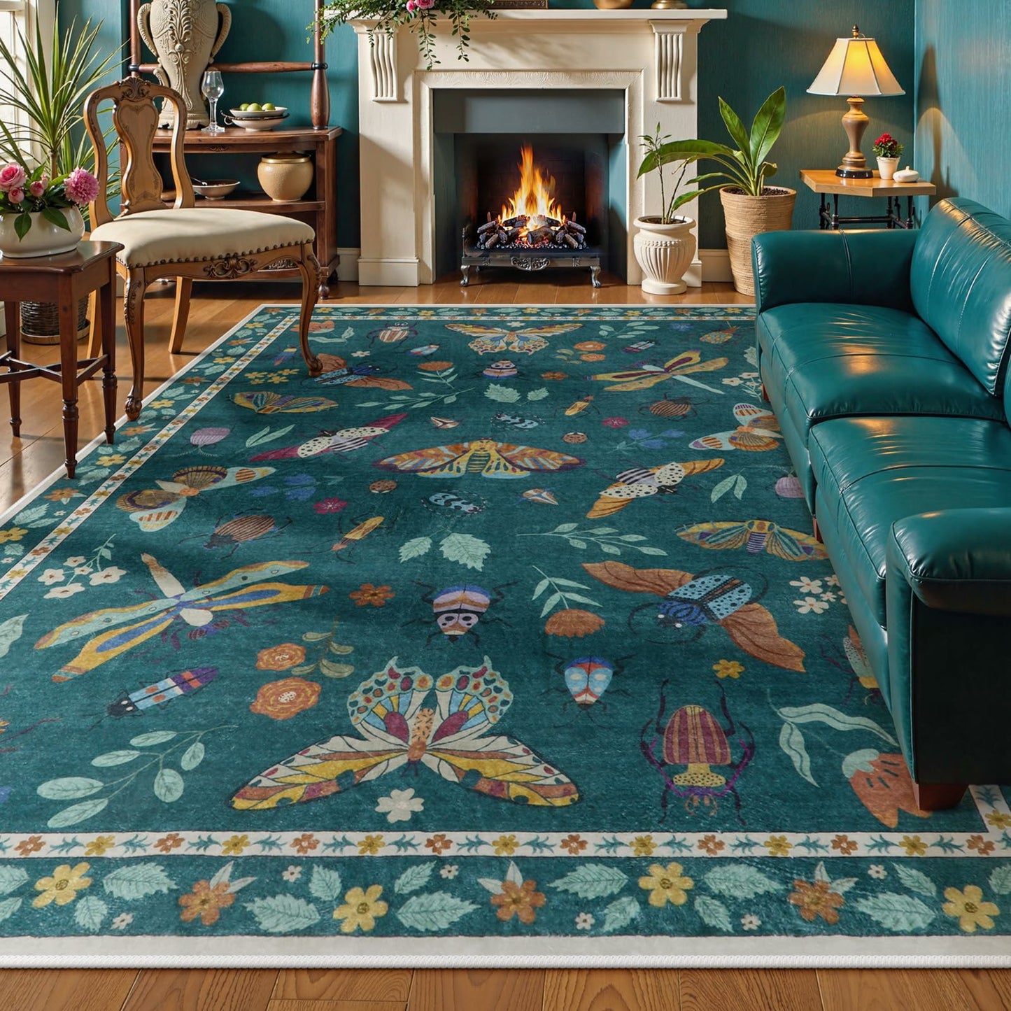 Moynesa Insect Area Rugs Washable Rug for Living Room Soft Natural Bedroom Rug Bug Accent Carpet for Dining Room Nursery Office Stain Resistant Non Slip