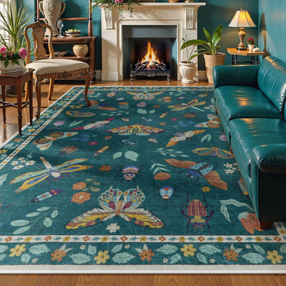 Moynesa Insect Area Rugs Washable Rug for Living Room Soft Natural Bedroom Rug Bug Accent Carpet for Dining Room Nursery Office Stain Resistant Non Slip