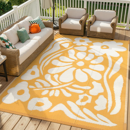Moynesa Outdoor Rugs Waterproof, Plastic Straw RV Rugs for Outside, Large Portable RV Outdoor Rugs for Camping, Reversible Flower Picnic Mat for Camper Garden Tent