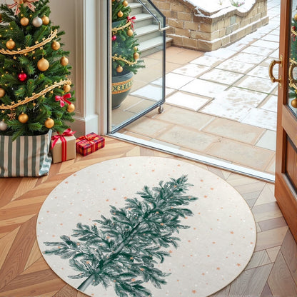 Lahome Christmas Round Rug Area Rug Red Christmas Tree Rug Washable Rug Indoor Carpet Decorative Circle Rug Round Non Slip Soft Rug Holiday Decor for Kitchen Bedroom Nursery