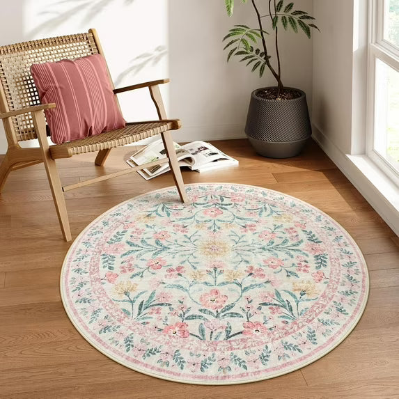 Moynesa Boho Green Area Rugs Living Room, Washable Floral Large Area Rugs for Bedroom, Soft Non-Slip Thin Rug for Nursery Kids Playroom Home