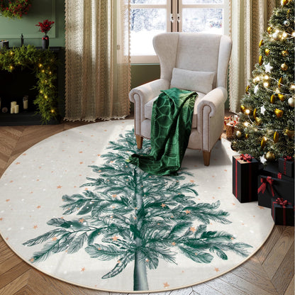 Lahome Christmas Round Rug Area Rug Red Christmas Tree Rug Washable Rug Indoor Carpet Decorative Circle Rug Round Non Slip Soft Rug Holiday Decor for Kitchen Bedroom Nursery