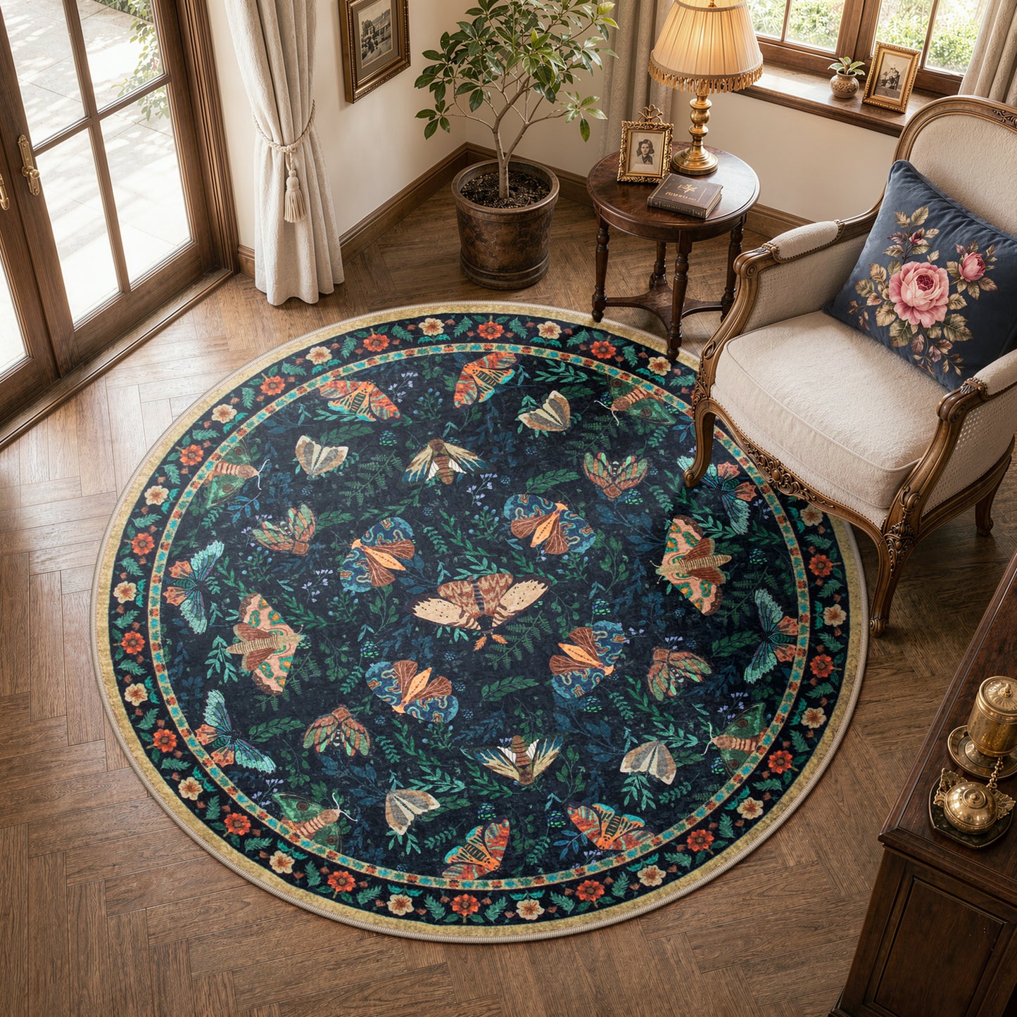 Moynesa Bug Area Rugs Washable Rug for Living Room, Soft Vintage Insect Carpet, Botanical Accent Rug for Bedroom Dining Room Office Stain Resistant Non Slip