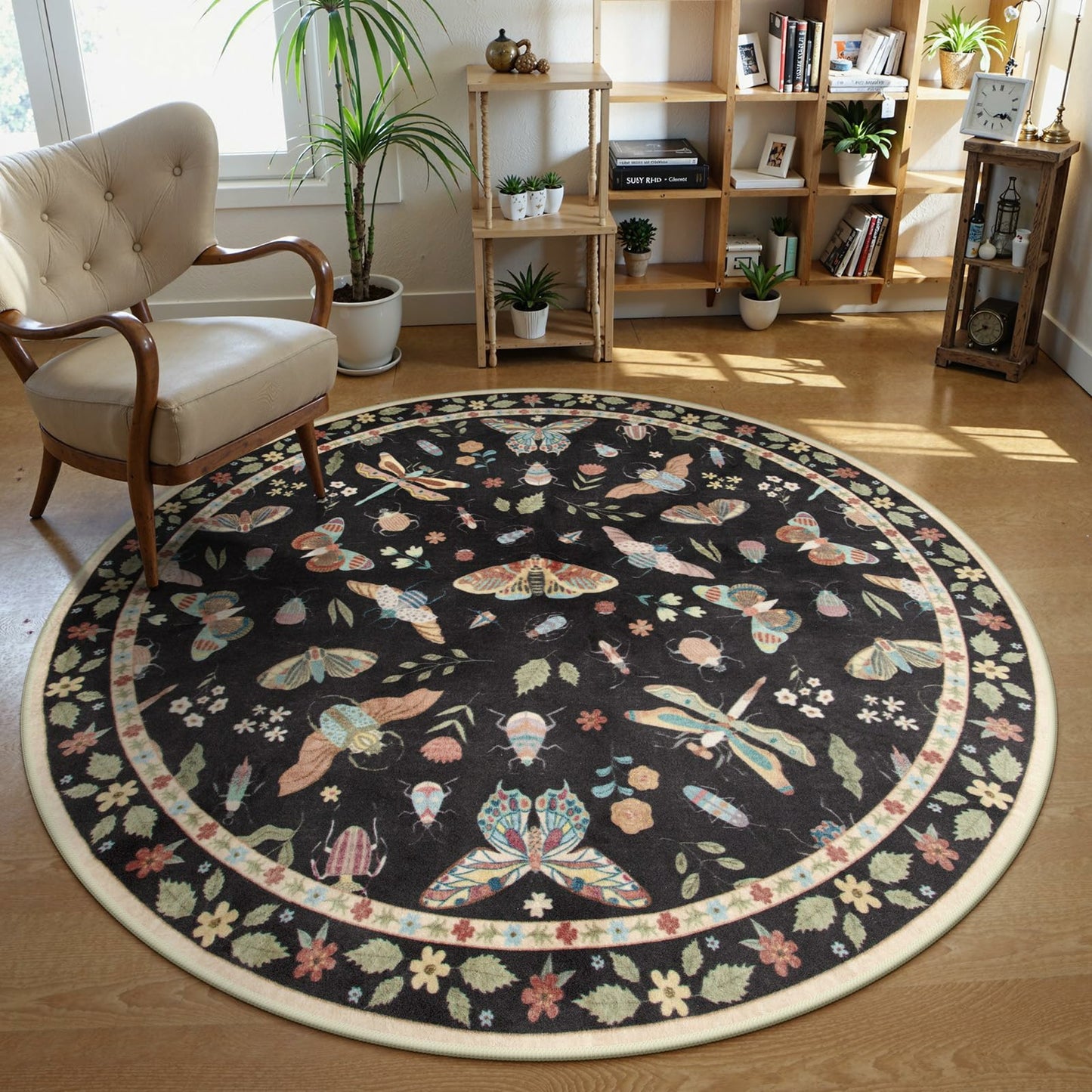Moynesa Insect Area Rugs Washable Rug for Living Room Soft Natural Bedroom Rug Bug Accent Carpet for Dining Room Nursery Office Stain Resistant Non Slip