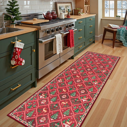 Moynesa Christmas Runner Rugs for Hallway, Washable Kitchen Rug Carpet Runner,Non-Slip Low Pile Soft Winter Moroccan Holiday Xmas Decor Modern Mat for Entrance Bedroom Laundry