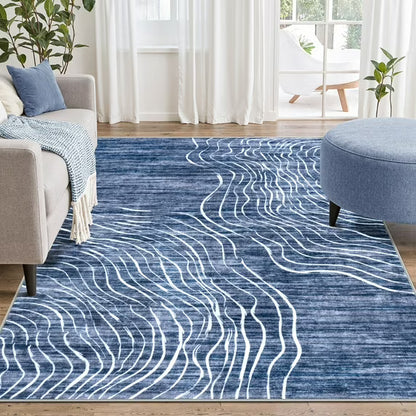 RUG ROBOT Abstract Area Rugs for Living Room, Soft Washable Rugs for Bedroom, Non-Slip Modern Wave Striped Large Accent Carpet for Dining Room Kitchen Nursery
