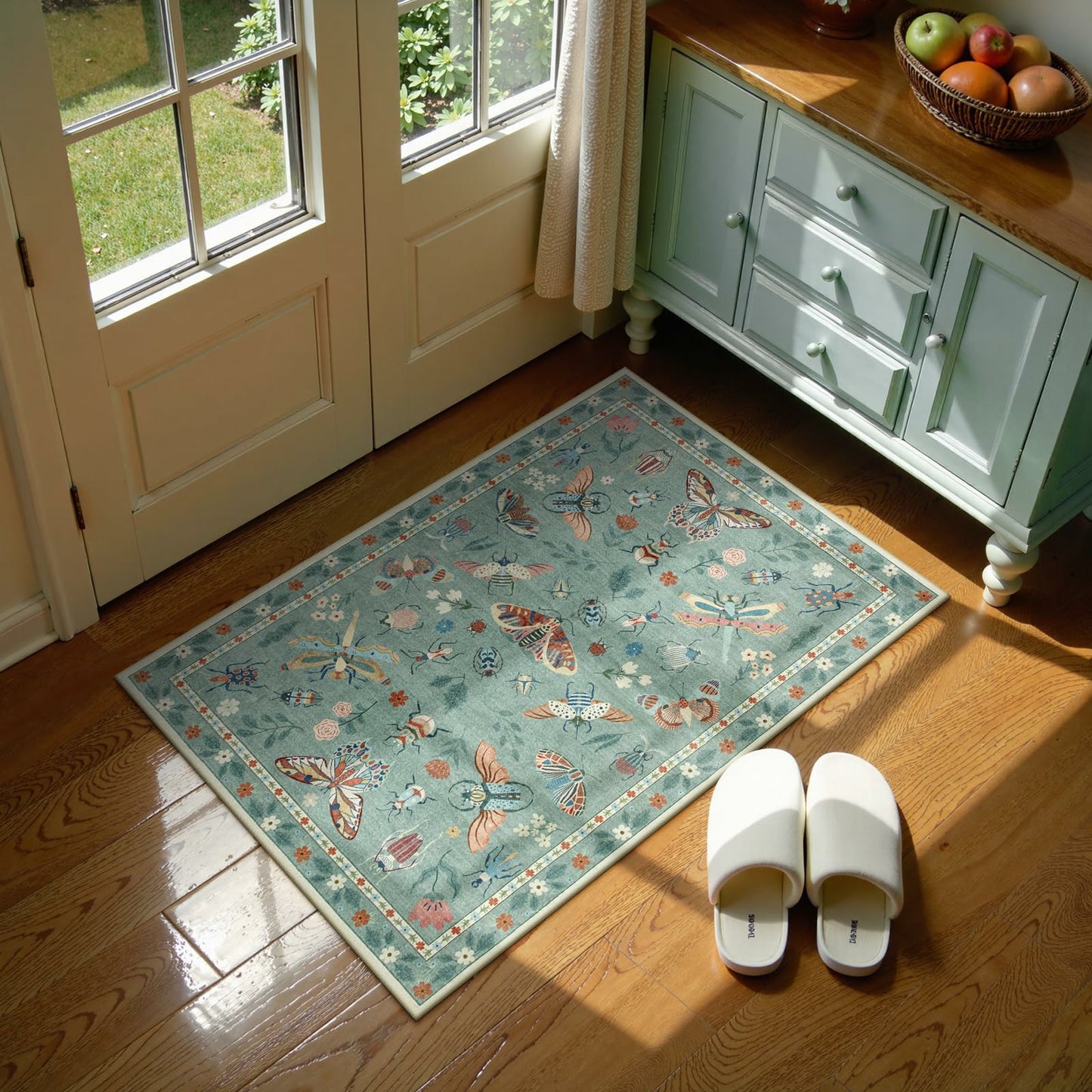 Moynesa Insect Area Rugs Washable Rug for Living Room Soft Natural Bedroom Rug Bug Accent Carpet for Dining Room Nursery Office Stain Resistant Non Slip