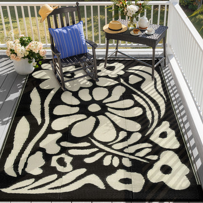 Moynesa Outdoor Rugs Waterproof, Plastic Straw RV Rugs for Outside, Large Portable RV Outdoor Rugs for Camping, Reversible Flower Picnic Mat for Camper Garden Tent