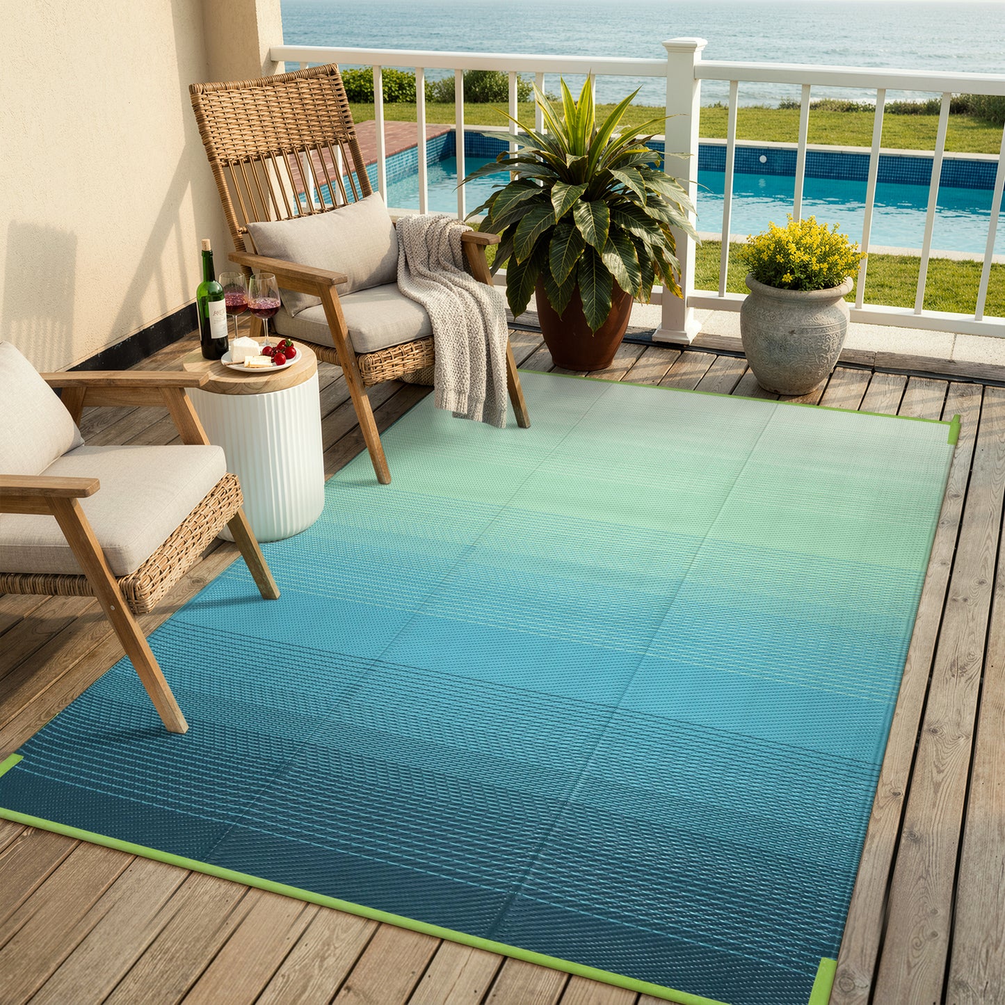 SUNDEREY Outdoor Rug, Waterproof Reversible Plastic Straw Mat for Patio, RV & Camping - Lightweight Carpet for Deck, Balcony & Backyard