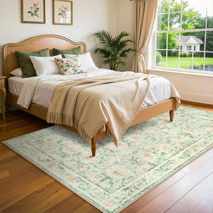 Lahome Decor Floral Living Room Rugs,Boho Area Rug for Bedroom Machine Washable Rug- Non-Slip Soft Indoor Carpet, Stain Resistant Low Pile for Farmhouse,Dining Room,Office