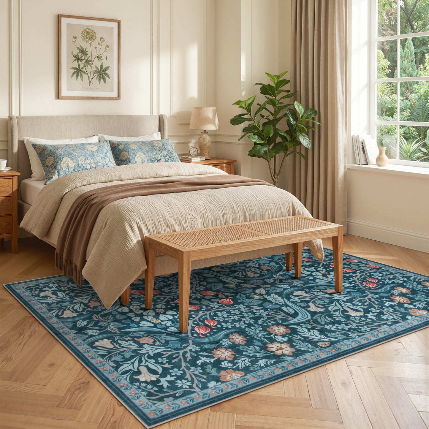 Lahome Washable Area Rug, Floral Rugs for Living Room, Non-Slip Soft Ultra Thin Boho Carpet for Bedroom Dining Room Under Table, Botanical Home Office Decor