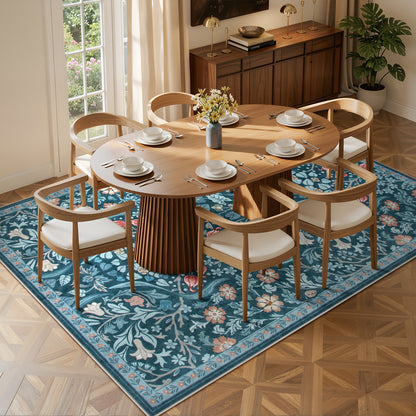 Lahome Washable Area Rug, Floral Rugs for Living Room, Non-Slip Soft Ultra Thin Boho Carpet for Bedroom Dining Room Under Table, Botanical Home Office Decor