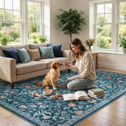 Lahome Washable Area Rug, Floral Rugs for Living Room, Non-Slip Soft Ultra Thin Boho Carpet for Bedroom Dining Room Under Table, Botanical Home Office Decor