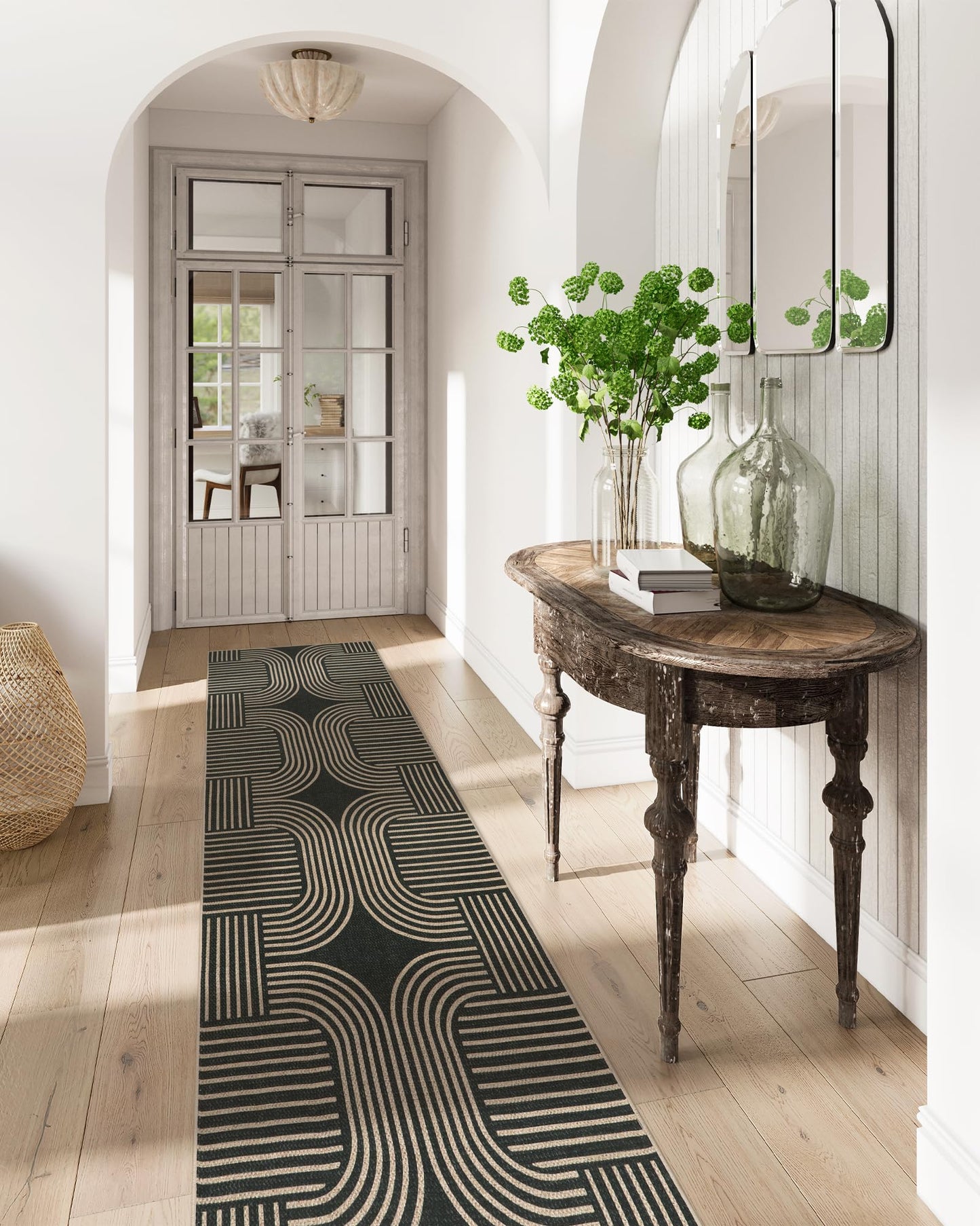 RUG ROBOT Modern Geometric Area Rugs for Living Room, Washable Easy Jute Black Indoor Outdoor Rugs for Entryway Non Slip, Farmhouse Accent Carpet for Bedroom Patio Courtyard