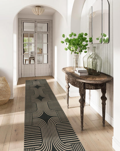 RUG ROBOT Modern Geometric Area Rugs for Living Room, Washable Easy Jute Black Indoor Outdoor Rugs for Entryway Non Slip, Farmhouse Accent Carpet for Bedroom Patio Courtyard