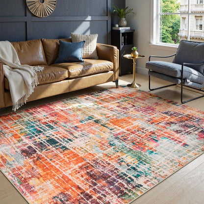 RUG ROBOT Abstract Living Room Rug, Soft Washable Area Rugs for Bedroom Non Slip, Ultra Thin Low Pile Modern Large Carpet for Dining Room Office Kitchen