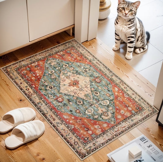 Lahome Decor Bohemian Vintage Rug,Area Rug,Washable Rugs for Living Room,Traditional Non-slip Indoor Carpet Low Pile Ultra-Thin Boho Tribal Rug for Bedroom Dining Room Office