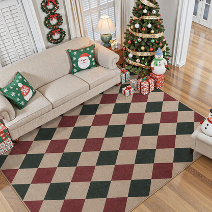SUNDEREY Modern Geometric Area Rug, Washable Bedroom Rug,Checkerboard Indoor Outdoor Carpet, Farmhouse Checkered Non Slip Carpet for Office Couch Entrance Kitchen
