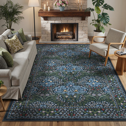 Lahome Floral Area Rugs – Soft Washable for Living Room & Bedroom, Boho Non Slip Low Pile Large Throw Carpet, Forest Stain Resistant, Ideal for Farmhouse Dining Room Office