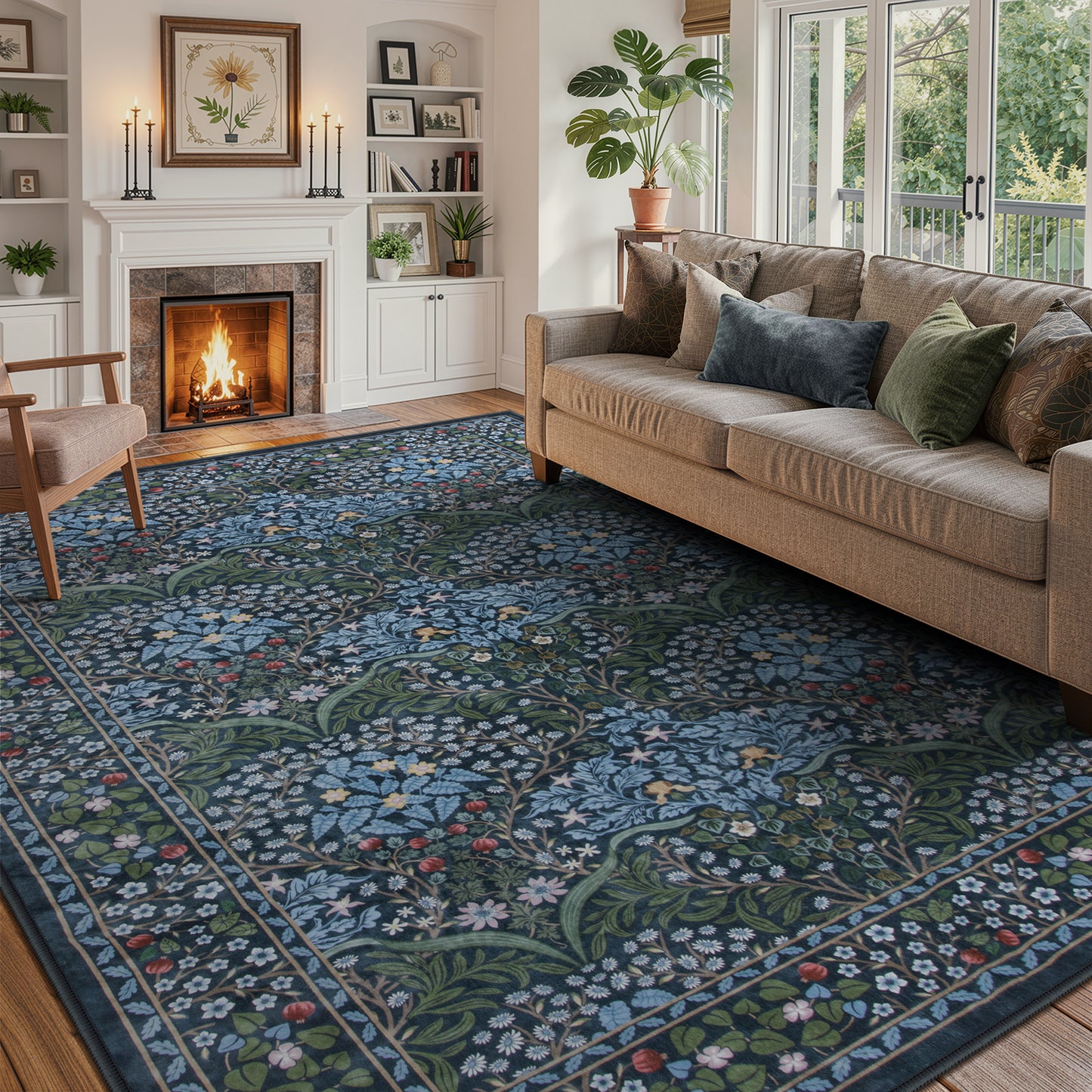 Lahome Floral Area Rugs – Soft Washable for Living Room & Bedroom, Boho Non Slip Low Pile Large Throw Carpet, Forest Stain Resistant, Ideal for Farmhouse Dining Room Office