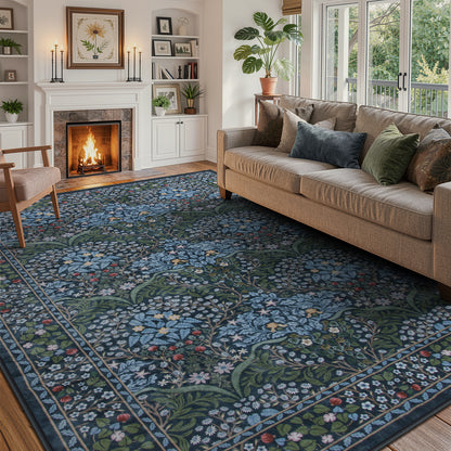 Lahome Floral Area Rugs – Soft Washable for Living Room & Bedroom, Boho Non Slip Low Pile Large Throw Carpet, Forest Stain Resistant, Ideal for Farmhouse Dining Room Office