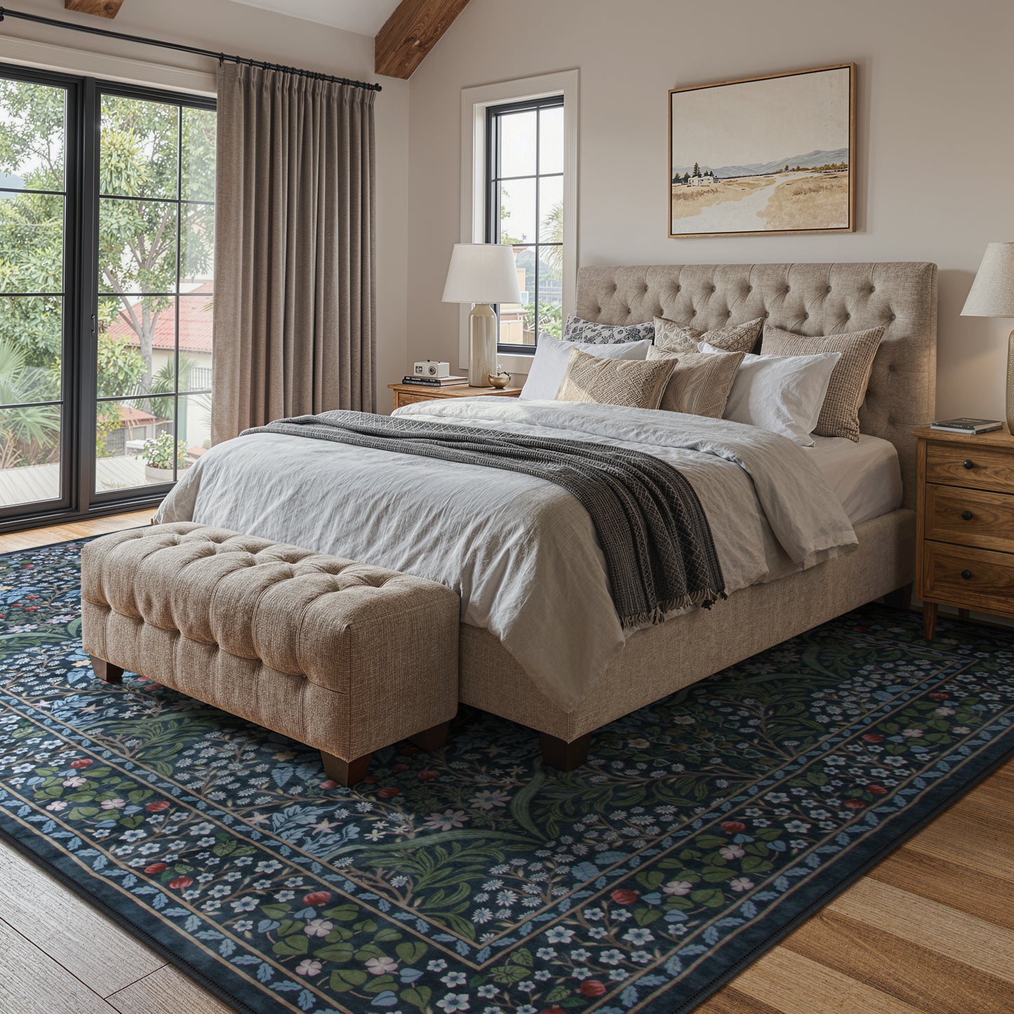 Lahome Floral Area Rugs – Soft Washable for Living Room & Bedroom, Boho Non Slip Low Pile Large Throw Carpet, Forest Stain Resistant, Ideal for Farmhouse Dining Room Office