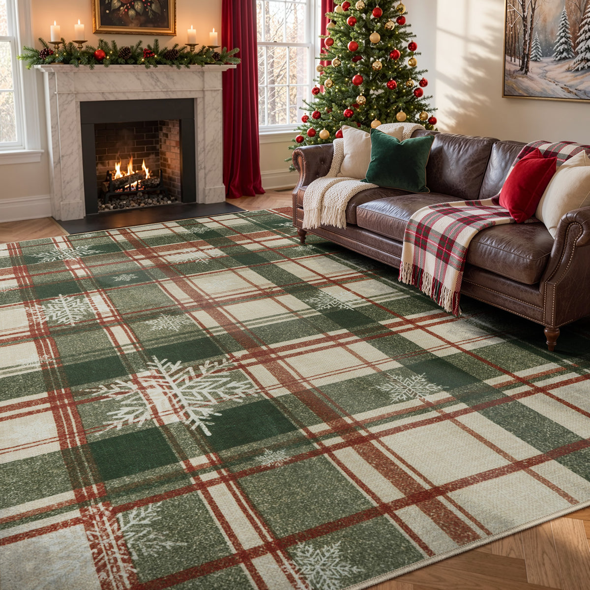 Lahome Christmas Rug,Area Rugs, Rugs for Living Room, Non-Slip Washable Rugs Stain Resistant Checkered Rug Xmas Holiday Throw Rug for ‎Dining Room Office