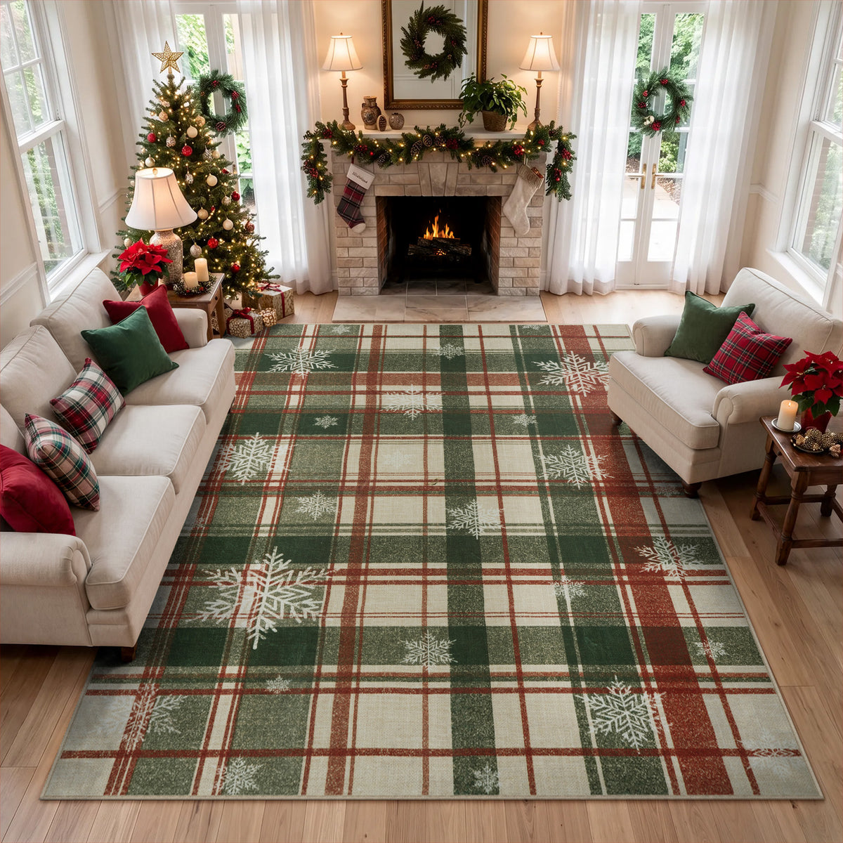 Lahome Christmas Rug,Area Rugs, Rugs for Living Room, Non-Slip Washable Rugs Stain Resistant Checkered Rug Xmas Holiday Throw Rug for ‎Dining Room Office