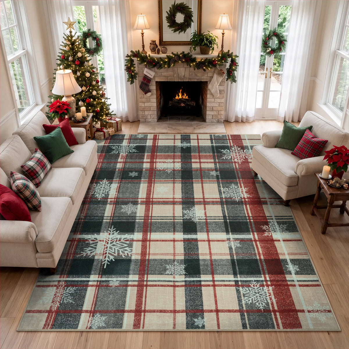 Lahome Christmas Rug,Area Rugs, Rugs for Living Room, Non-Slip Washable Rugs Stain Resistant Checkered Rug Xmas Holiday Throw Rug for ‎Dining Room Office