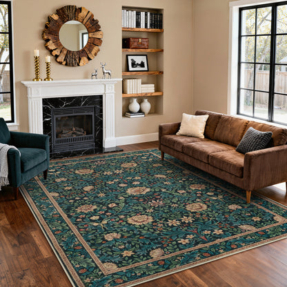 Lahome Non-Slip Washable Area Rug, Boho Floral Vintage Low-Pile Carpet for Living Room Bedroom Dining Room and Office, Stain Resistant Soft Indoor Mat