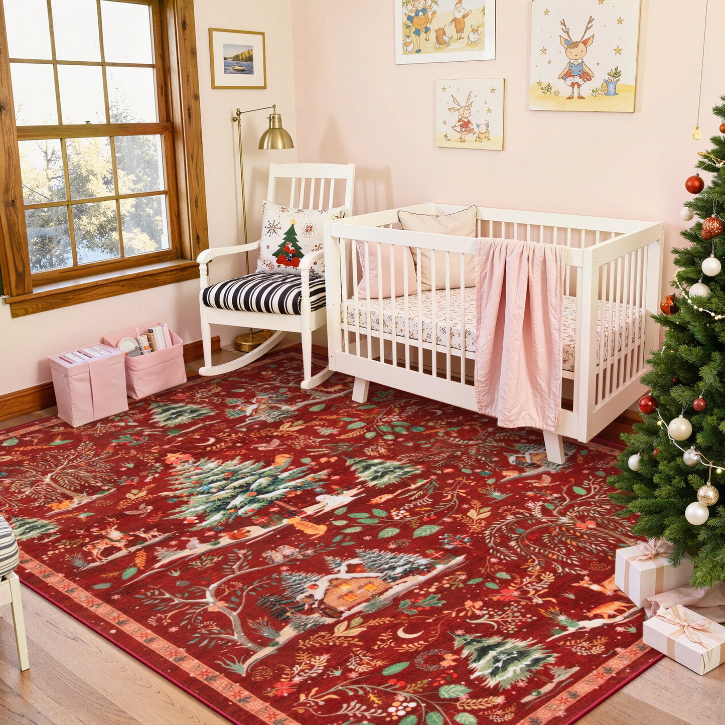 Wonnitar Christmas Washable Rug, Non Slip Christmas Entryway Area Rug, Soft Xmas Living Room Throw Rug, Ultra Thin Indoor Floor Carpet for Kitchen Bedroom Holiday Decor