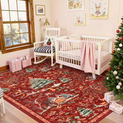 Wonnitar Christmas Washable Rug, Non Slip Christmas Entryway Area Rug, Soft Xmas Living Room Throw Rug, Ultra Thin Indoor Floor Carpet for Kitchen Bedroom Holiday Decor