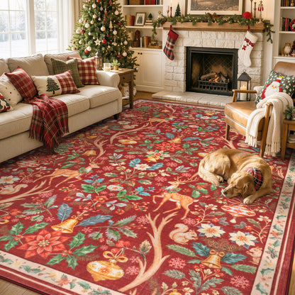 Lahome Christmas Area Rug, Vintage Holiday Washable Rugs for Living Room, Non-Slip Soft Large Carpet with Xmas Trees & Elk Design for Bedroom Dining Room Home Office Nursery
