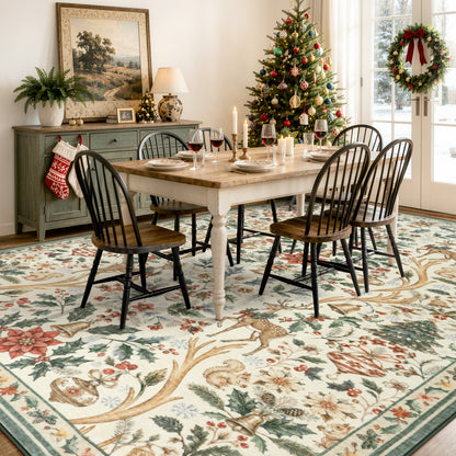 Lahome Christmas Area Rug, Vintage Holiday Washable Rugs for Living Room, Non-Slip Soft Large Carpet with Xmas Trees & Elk Design for Bedroom Dining Room Home Office Nursery