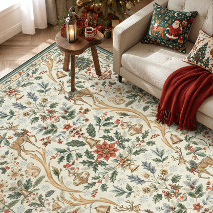 Lahome Christmas Area Rug, Vintage Holiday Washable Rugs for Living Room, Non-Slip Soft Large Carpet with Xmas Trees & Elk Design for Bedroom Dining Room Home Office Nursery