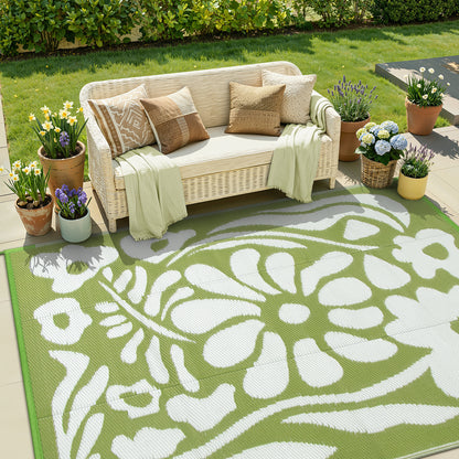 Lahome Outdoor RV Rug - Waterproof Reversible Plastic Straw Mat,Abstract Floral Pattern for Deck, Balcony & Camping
