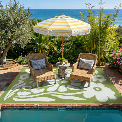 Lahome Outdoor RV Rug - Waterproof Reversible Plastic Straw Mat,Abstract Floral Pattern for Deck, Balcony & Camping