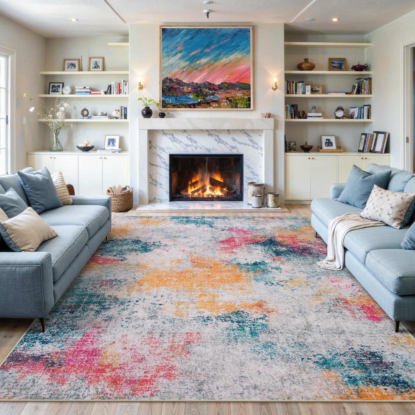 RUG ROBOT Abstract Living Room Rug, Soft Modern Washable Area Rugs for Bedroom Non Slip, Ultra Thin Foldable Low Pile Carpet for Dining Room Kitchen Bathroom Office