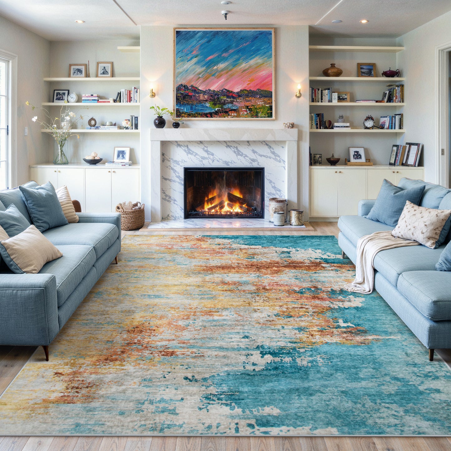 RUG ROBOT Abstract Living Room Rug, Soft Modern Washable Area Rugs for Bedroom Non Slip, Ultra Thin Foldable Low Pile Carpet for Dining Room Kitchen Bathroom Office