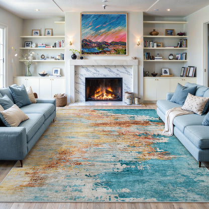 RUG ROBOT Abstract Living Room Rug, Soft Modern Washable Area Rugs for Bedroom Non Slip, Ultra Thin Foldable Low Pile Carpet for Dining Room Kitchen Bathroom Office