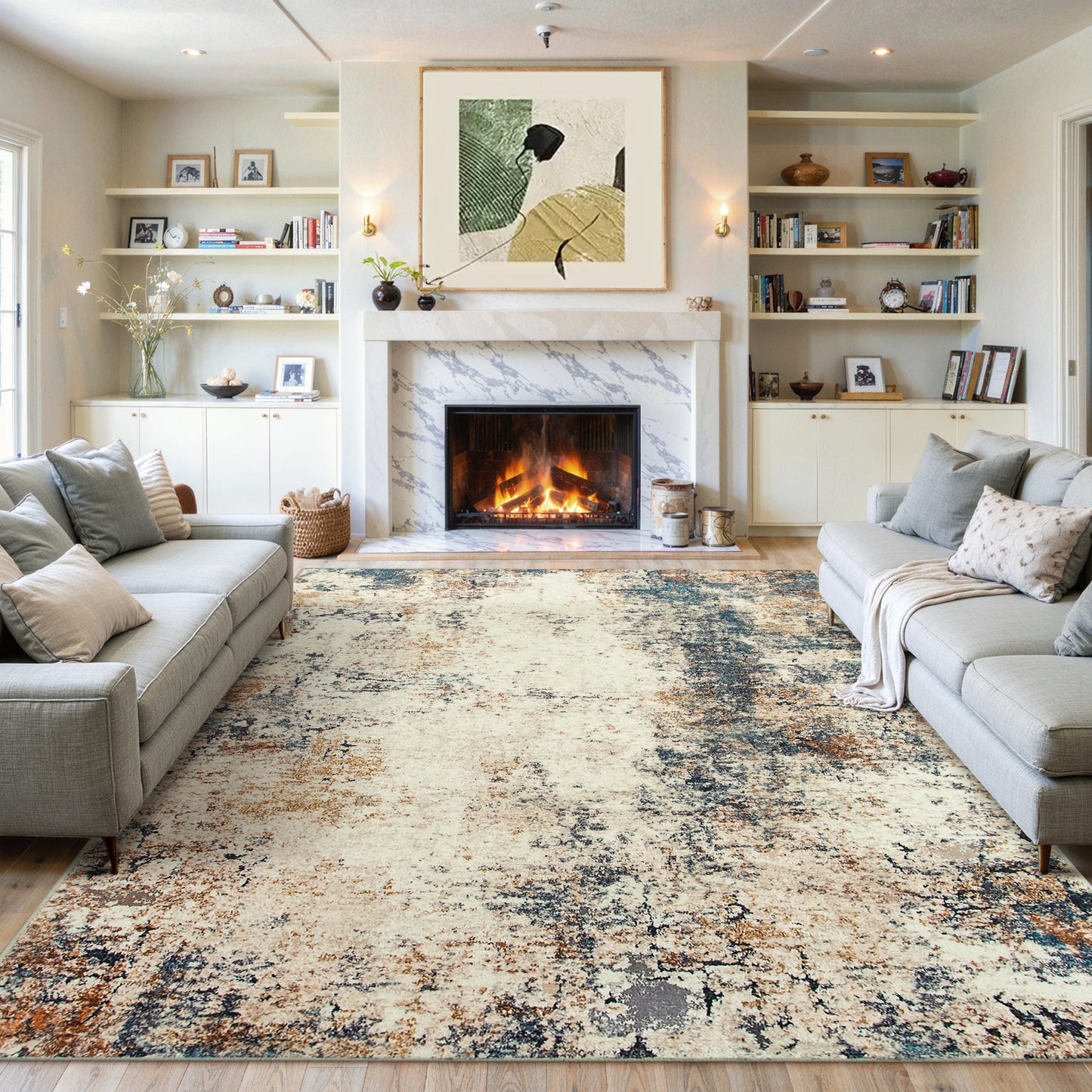 RUG ROBT Abstract Rug, Washable Bathroom Rug Non-Slip,Low-Pile Entryway Rug Indoor Mat,Soft Modern Throw Rug for Entrance Entry Kitchen Bedroom