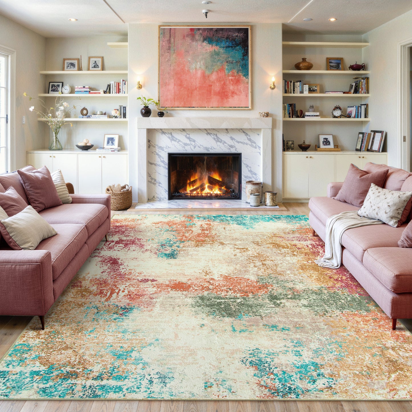 RUG ROBT Abstract Rug, Washable Bathroom Rug Non-Slip,Low-Pile Entryway Rug Indoor Mat,Soft Modern Throw Rug for Entrance Entry Kitchen Bedroom