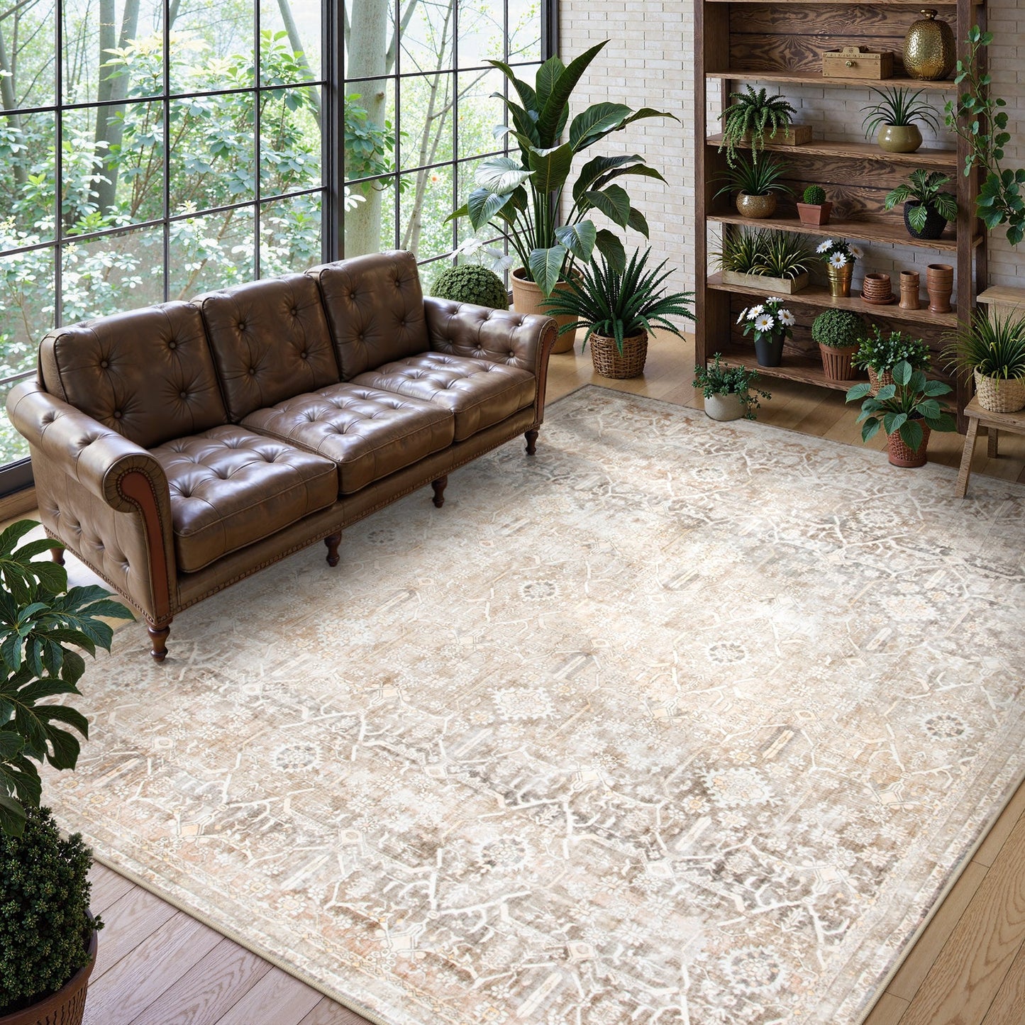 Lahome Decor Washable Area Rug,Boho Tribe Rugs for Living Room With Non-Slip Backing, Stain Resistant Non-Shed Carpet for Bedroom, Dining Room, Dorm, Office,Farmhouse Walmart Walmart 8' x 10' Khaki