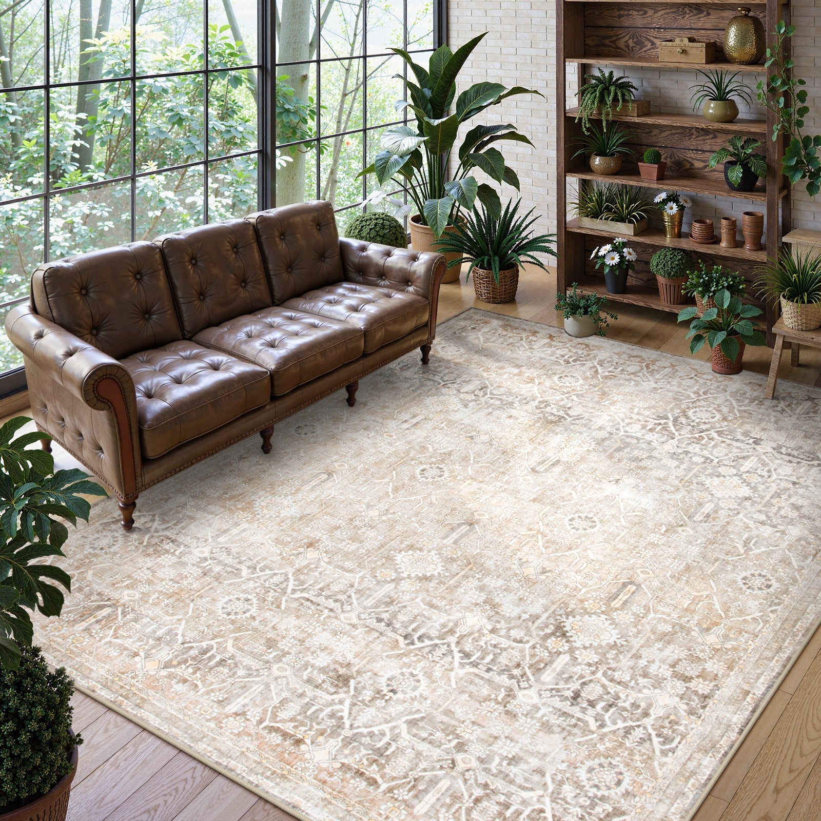 Lahome Decor Washable Area Rug,Boho Tribe Rugs for Living Room With Non-Slip Backing, Stain Resistant Non-Shed Carpet for Bedroom, Dining Room, Dorm, Office,Farmhouse Walmart Walmart 8' x 10' Khaki