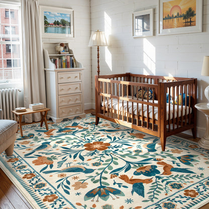 Lahome Decor Boho Bird Area Rugs,Floral Rug for Living Room Machine Washable,Soft Indoor Carpet,Non-Slip Low Pile for Bedroom Dining Room Playroom Office