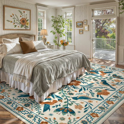 Lahome Decor Boho Bird Area Rugs,Floral Rug for Living Room Machine Washable,Soft Indoor Carpet,Non-Slip Low Pile for Bedroom Dining Room Playroom Office
