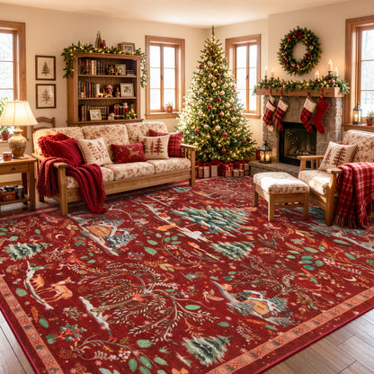 Wonnitar Christmas Washable Rug, Non Slip Christmas Entryway Area Rug, Soft Xmas Living Room Throw Rug, Ultra Thin Indoor Floor Carpet for Kitchen Bedroom Holiday Decor