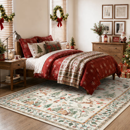 Lahome Decor  Christmas Area Rug, Washable Rug for Living Room, Non Slip Low Pile Soft Bedroom Rug Xmas Tree Elk Indoor Floor Carpet for Dining Room Winter Holiday Decor