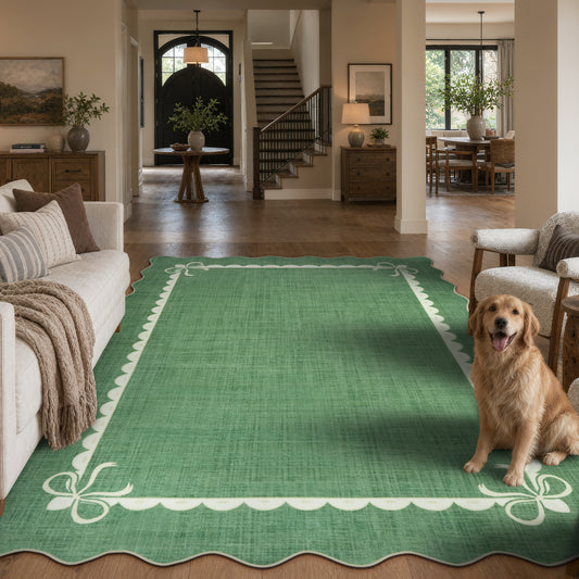 Lahome Scalloped Bow Rug for Living Room ,Area Rug  ,Non Slip Machine Washable Rugs ,Solid Rug Low Pile Boho Rug for Bedroom Dining Room Office Farmhouse